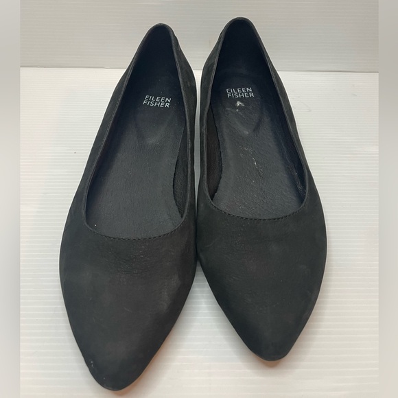 Eileen Fisher Jil Tumbled Nubuck Flat Black Size 7.5 - Picture 1 of 6